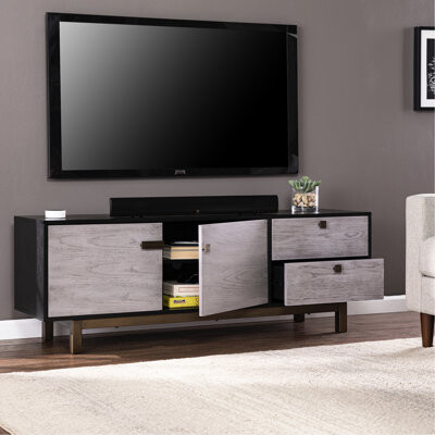 Hokku Designs Modern Media Console Gray Storage For 60 - 69 Inch Tvs Double Doors 2 Drawers Antique Bronze Legged Appearance Console Unit  Suits Base