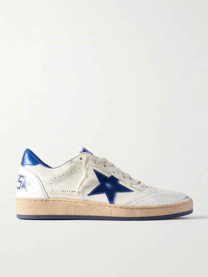 Golden Goose Ball Star Distressed Leather Sneakers - White