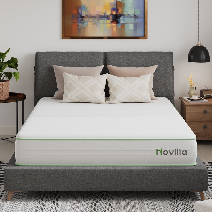Novilla Snowfall 6 inch Twin Size Mattress in a Box, Hybrid Medium Support Mattresses, Pocket Spring and CertiPUR-US, Pressure Relief & Motion Isolation