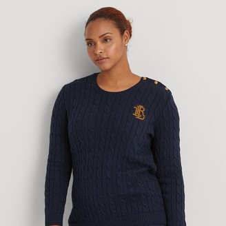 Lauren Woman Ralph Lauren Button-Trim Cable-Knit Sweater - ShopStyle