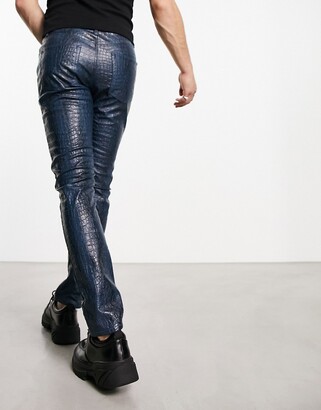 ASOS DESIGN skinny leather look pants in blue croc print - ShopStyle