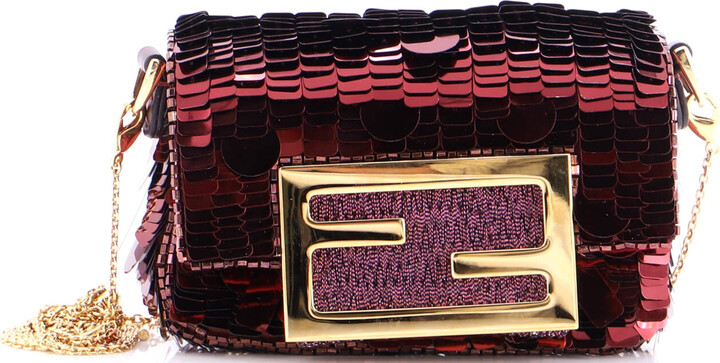 Fendi Chain Baguette Charm Bag Sequins Nano