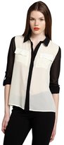 Thumbnail for your product : Wyatt cream and black chiffon colorblock cutout back blouse