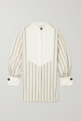 By Malene Birger Aglaja Paneled Striped Linen-blend And Linen-piqué Shirt - Cream