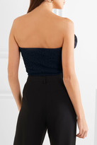Thumbnail for your product : Cédric Charlier Ruffled Smocked Stretch-cotton Poplin Bustier Top - Navy