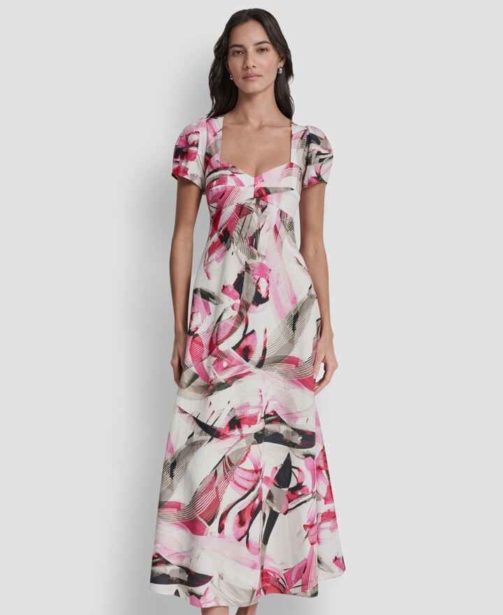 DKNY Women's Printed V-Neck Midi Dress