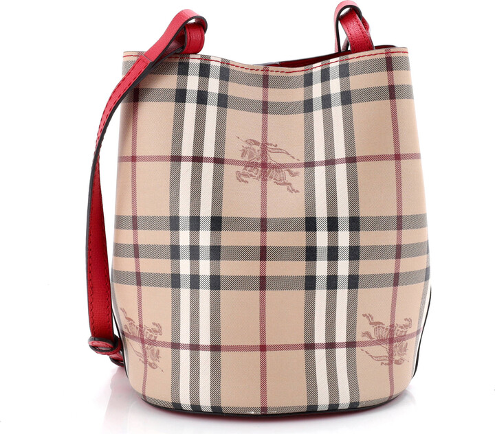 Burberry Lorne Bucket Bag Haymarket Coated Canvas Small