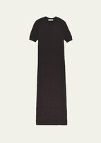 Smocked Knit Short-Sleeve Midi Dress 