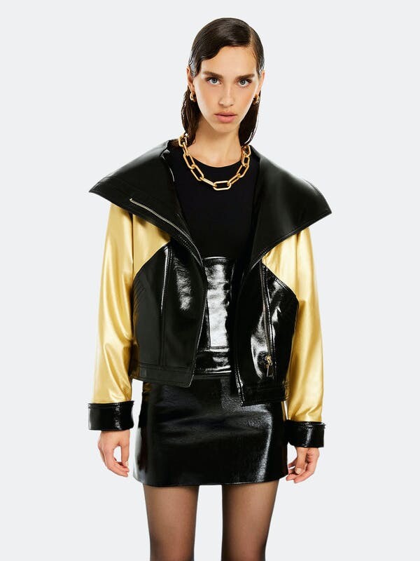 Ooh La La Couture Little Girls Gold Metallic Pleather Bolero Cropped Jacket 
