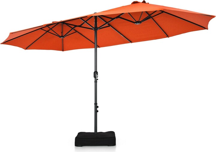 Gymax 15 ft Double-Sided Patio Umbrella Market Twin Umbrella w/ Enhanced Base