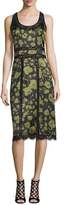 Thumbnail for your product : Michael Kors Collection Lace-Inset Floraflage-Print Tank Dress, Black/Army