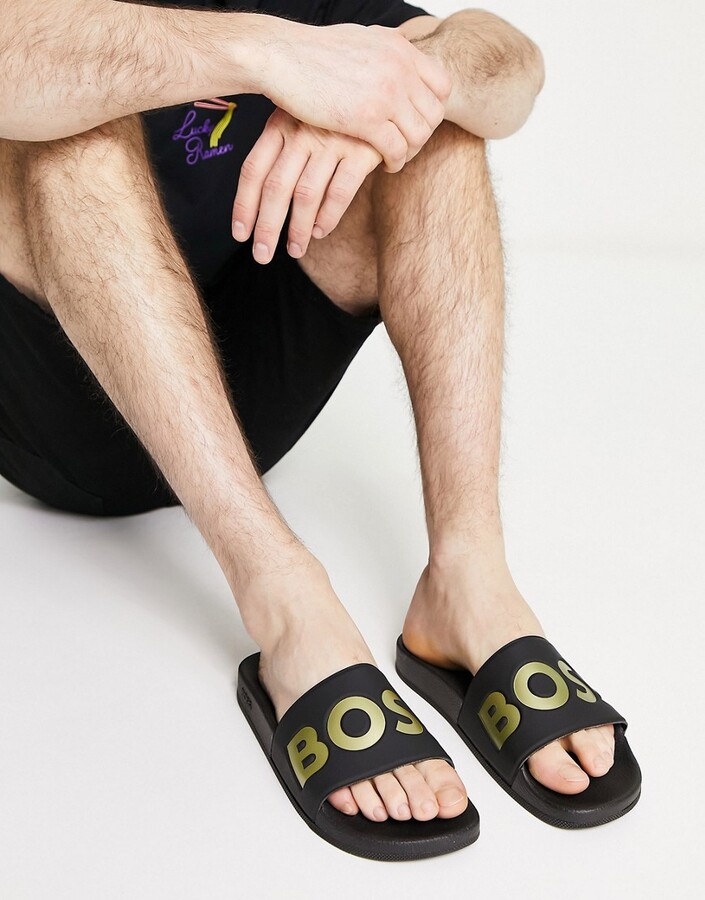 hugo boss sliders orange