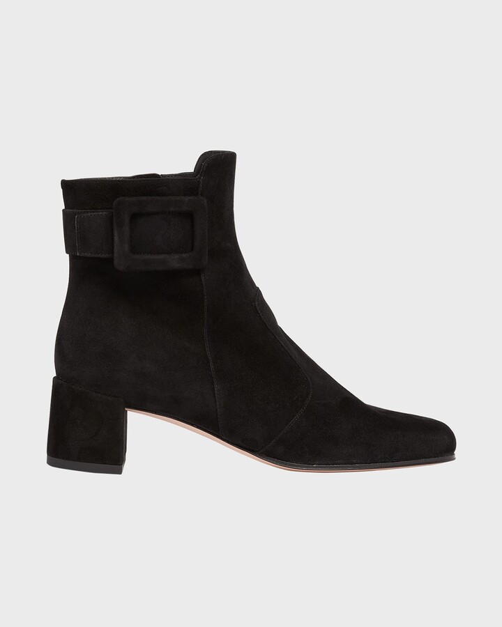 Roger Vivier Tres Vivier Suede Buckle Ankle Booties