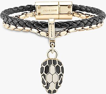 Bvlgari Black Serpenti Forever Extra-Small Brass Leather and Quartz Charm Bracelet Xs