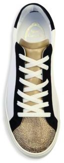 Rene Caovilla Crystal-Embellished Leather & Suede Low-Top Sneakers