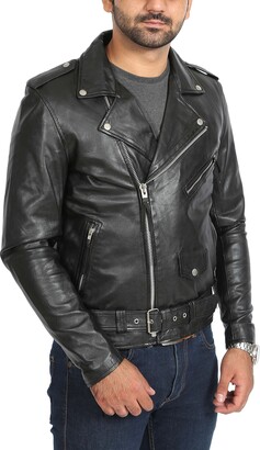 A1 FASHION GOODS Mens Black Leather Biker Jacket Fitted With Belt ...