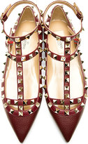 Thumbnail for your product : Valentino Plum Leather Rockstud T-strap Flats