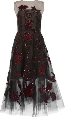 Oscar de la Renta Tulle Ruby Embroidered Dress