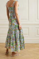 Thumbnail for your product : Tory Burch Tiered Shirred Floral-print Cotton-blend Poplin Maxi Dress - Blue
