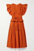 Thumbnail for your product : Ulla Johnson Florence Belted Ruffled Pintucked Cotton-poplin Midi Dress - Orange