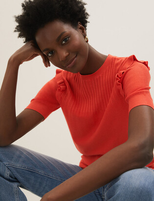 Marks and Spencer Crew Neck Frill Detail Knitted Top