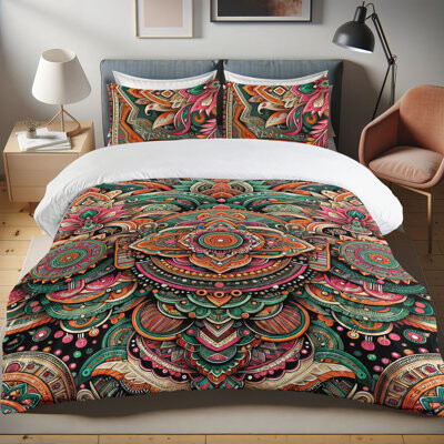 Ambesonne Boho Duvet Cover Set Bohemian Native Tribal Mandala Grey Cinnamon Sea Green