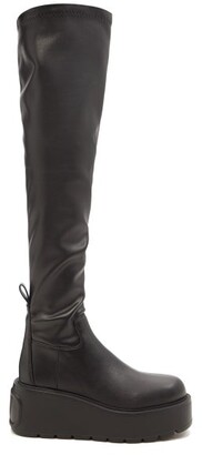 Valentino Garavani Over-the-knee Leather Wedge Boots - Black