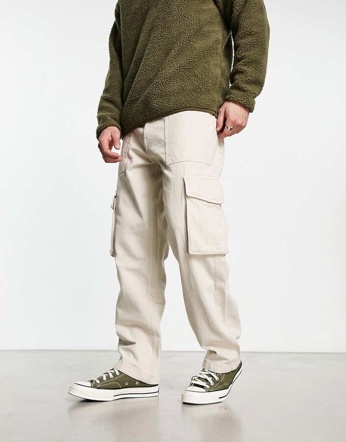 Bershka wide leg cargo pants in ecru - ShopStyle