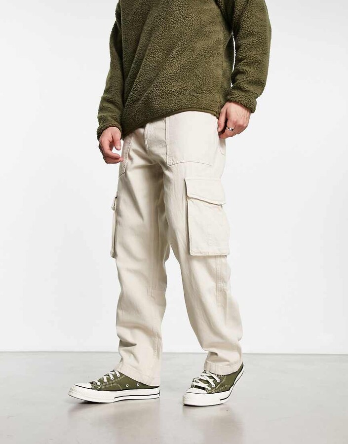 Bershka wide leg cargo pants in ecru ShopStyle