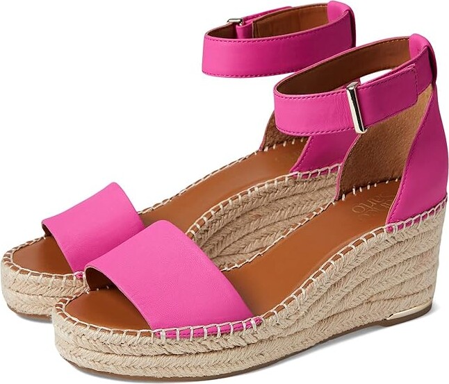 Franco Sarto Clemens Raffia Espadrille Wedge Heel Sandals Women's Sandals Pink Leather : 10 M