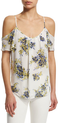 Joie Adorlee B Cold-Shoulder Floral-Print Silk Top