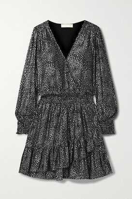 MICHAEL Michael Kors Wrap-effect Ruffled Metallic Printed Georgette Mini Dress