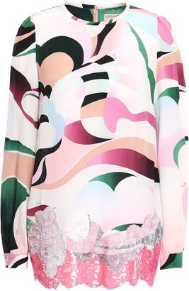 Emilio Pucci Appliqued Sequin-embellished Printed Silk Crepe De Chine Blouse
