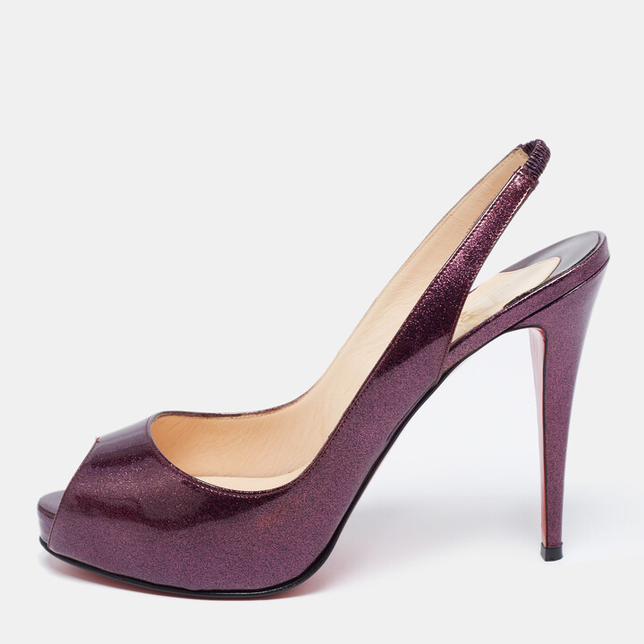 Christian Louboutin Purple Glitter Patent Leather No Prive Peep-Toe  Slingback Sandals Size 41 - ShopStyle