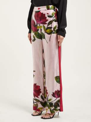 F.R.S For Restless Sleepers Carite Magnolia-print Satin Wide-leg Trousers - Womens - Pink Print
