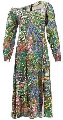 Natasha Zinko Off-shoulder Floral-print Satin Dress - Multi