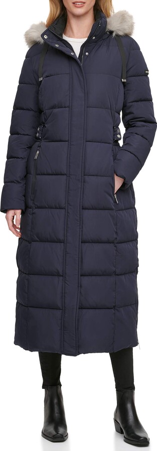 maxi down coat with hood