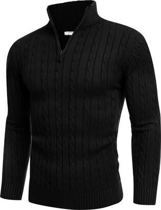 COOFANDY Men's Quarter Zip Sweater Slim Fit Casual Knitted Turtleneck  Pullover Mock Neck Polo Sweater - ShopStyle Half-Zip Knitwear