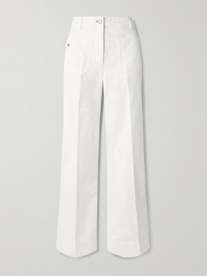 Victoria Beckham Alina Embroidered High-rise Wide-leg Jeans - White