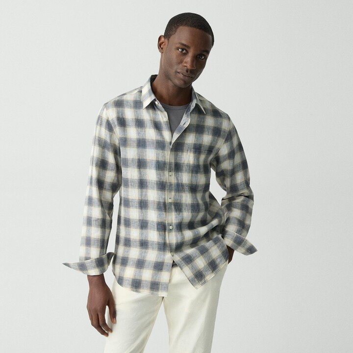 Theory Irving Shirt in Ombré Check Linen