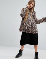 Thumbnail for your product : Reclaimed Vintage Flare Sleeve Shirt In Silky Animal Print