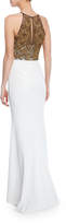 Thumbnail for your product : Badgley Mischka Beaded Halter Column Gown with Keyhole Back