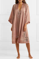 Thumbnail for your product : Carine Gilson Egerie Chantilly Lace-trimmed Silk-satin Robe - Antique rose