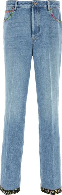 Valentino Floral Trim Straight Leg Jeans