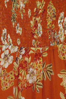 Nicholas Shirred Floral-print Silk-georgette Maxi Dress