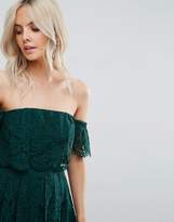 Thumbnail for your product : ASOS Petite Off The Shoulder Lace Prom Midi Dress