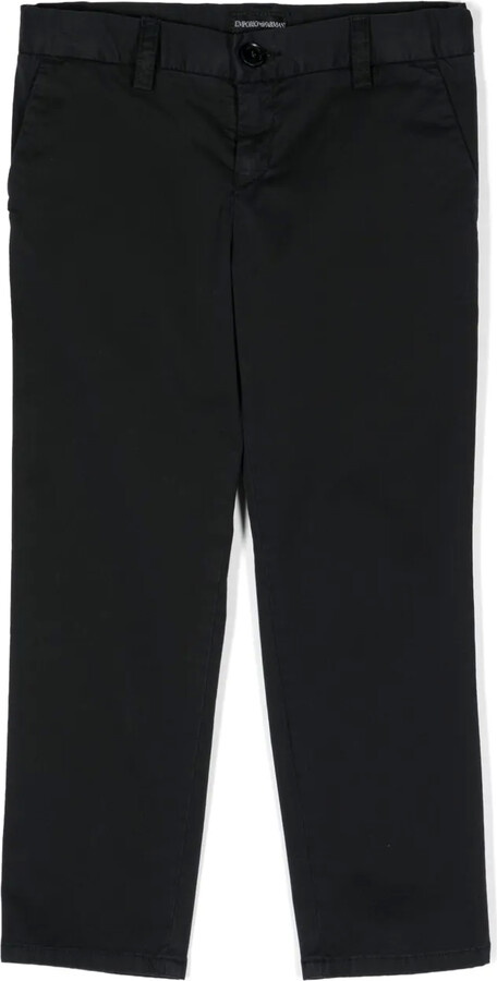 Emporio Armani Kids Mid-Rise Logo-Plaque Straight-Leg Chinos