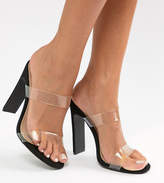 Thumbnail for your product : PrettyLittleThing clear strap block high heeled sandal in black