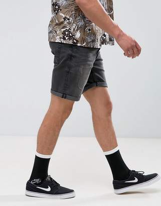ASOS DESIGN Denim Shorts In Slim With Abrasions Washed Black
