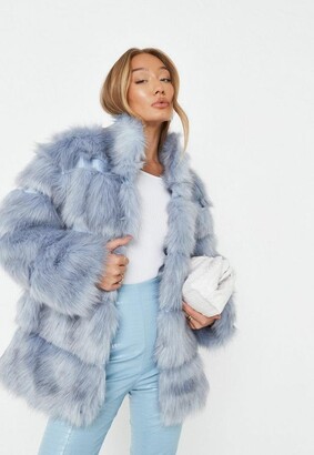 Missguided Blue Pelted Faux Fur High Collar Coat - ShopStyle